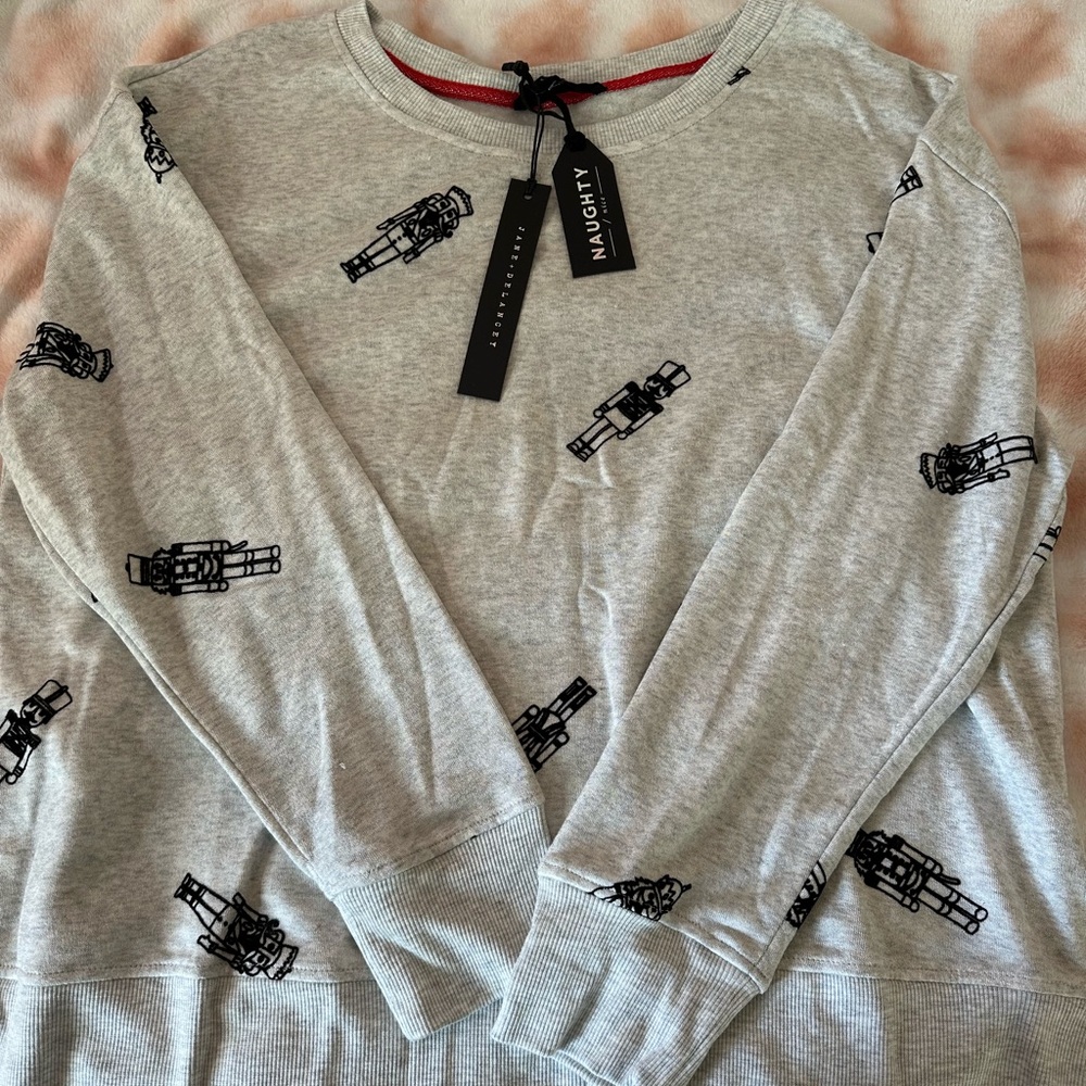 Gray Sweater with Black Print